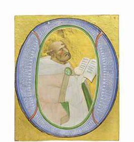 876655cdab-initiaal O - St Romualdus door Meester van het Nurano Graduaal, fragment uit een graduaal, Londen, Christie's, 12 juni 2013 lot 11