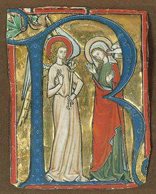 d844770ae5-initiaal R - de Annunciation, uit een Graduaal, rond 1300 gemaakt in Duitsland, klooster van Sankt Katharinenthal, Bodensee, New York, Metropolitan Museum of Art, 1982.175